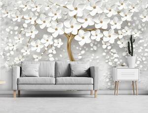 Fototapet - Copac și flori albe (254x184 cm)