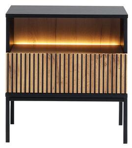 Noptieră Dernas S54 (Negru grafit + Stejar wotan) (cu iluminat LED galben). 1104505