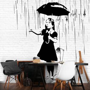 Fototapet - Fata cu umbrelă în ploaie (254x184 cm)