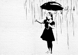 Fototapet - Fata cu umbrelă în ploaie (254x184 cm)