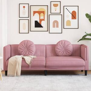 Canapea cu perne, 3 locuri, roz, catifea