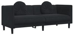 Canapea cu perne, 3 locuri, negru, catifea