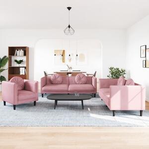 Set canapea cu perne, 3 piese, roz, catifea