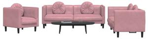 Set canapea cu perne, 3 piese, roz, catifea