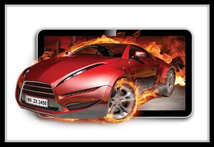 Fototapet - Mașina roșie în flăcări (254x184 cm)