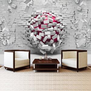 Fototapet - 3D minge cu perete alb din cărămizi (254x184 cm)