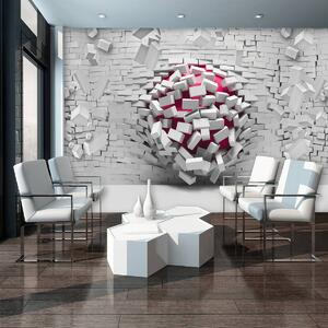 Fototapet - 3D minge cu perete alb din cărămizi (152,5x104 cm)