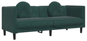 Canapea cu perne, 3 locuri, verde închis, catifea