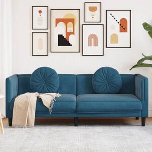 Canapea cu perne, 3 locuri, albastru, catifea