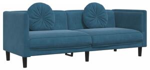 Canapea cu perne, 3 locuri, albastru, catifea