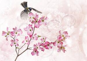 Fototapet - Pasărea pe floare (254x184 cm)