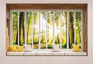 Fototapet - Privire din geam spre pădure (152,5x104 cm)