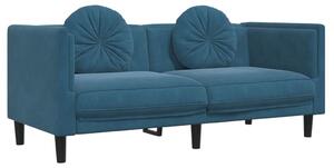 Canapea cu perne, 2 locuri, albastru, catifea