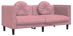 Canapea cu perne, 2 locuri, roz, catifea