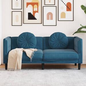 Canapea cu perne, 2 locuri, albastru, catifea