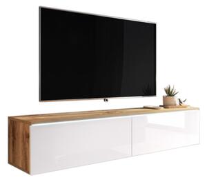 Comoda TV MENDES D 140, 140x30x32, stejar wotan/alb luciu + LED