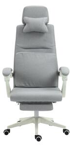 Scaun ergonomic de birou, suport picioare, perne lombara si cervicala detasabile, Material textil, Gri