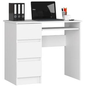 Birou calculator stanga cu 3 sertare si suport pentru tastatura 90 x 77 x 50 cm alb