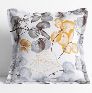 Goldea față de pernă 100% bumbac cu tiv decorativ - flori gri-maro cu frunze 30 x 50 cm