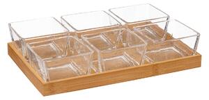 Set 6 boluri pătrate pentru aperitive, din sticlă, cu suport din bambus