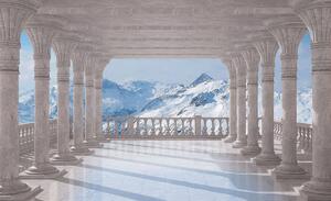 Fototapet - Zăpada și munții în peisajde țară (152,5x104 cm)