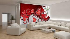 Fototapet - Arta abstractă - inima și flori (152,5x104 cm)