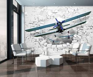 Fototapet - Avionul zboară din perete 3D (152,5x104 cm)