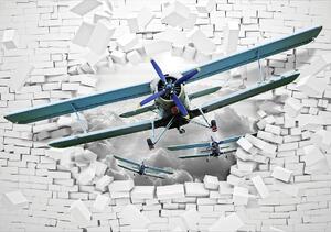 Fototapet - Avionul zboară din perete 3D (152,5x104 cm)
