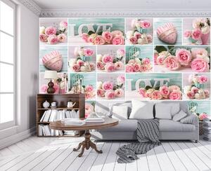 Fototapet - Trandafiri, inimi și perle (152,5x104 cm)