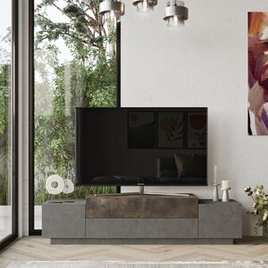 Comoda TV Salvador, Model FD1, 160x38.7x37.3 cm, Gri ciment/Ruginiu
