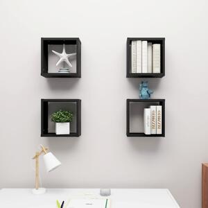 Rafturi de perete cub, 4 buc., negru, 30x15x30 cm