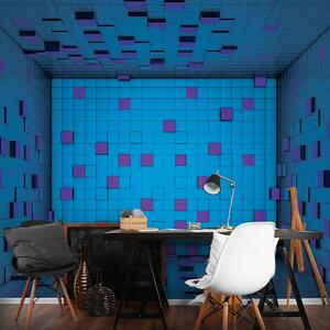 Fototapet - 3D încăpere din cuburi albastre (254x184 cm)