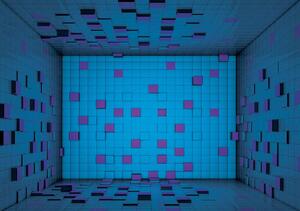 Fototapet - 3D încăpere din cuburi albastre (152,5x104 cm)