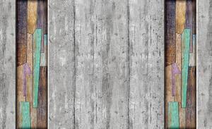 Fototapet - Gri și colorate scănduri din lemn (152,5x104 cm)