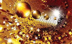 Fototapet - 3D puzzle tunel cu bile aurii (152,5x104 cm)