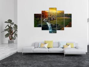 Tablou cu căbănuță în peisaj de poveste (150x105 cm)