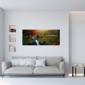 Tablou cu căbănuță în peisaj de poveste (120x50 cm)