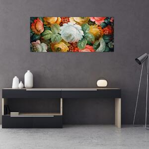 Tablou cu buchet pictat de flori (120x50 cm)