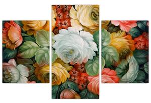 Tablou cu buchet pictat de flori (90x60 cm)