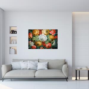 Tablou cu buchet pictat de flori (90x60 cm)