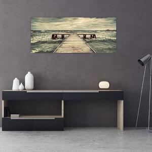 Tablou cu dig din lemn la mare (120x50 cm)