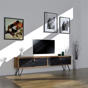 Comoda TV Salvador, Model Side, 160x45x29.6 cm, Pin atlantic/Negru marmorat