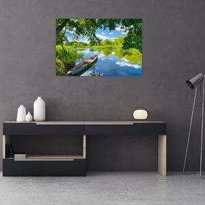 Tablou cu râu de vară și barcă (90x60 cm)