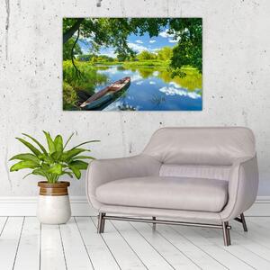 Tablou cu râu de vară și barcă (90x60 cm)