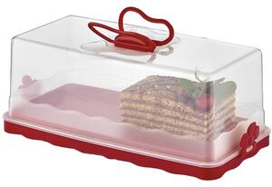 Platou Pufo Cookies cu capac transparent pentru servire torturi, prajituri, briose, produse de patiserie, 30 cm, rosu