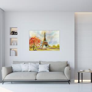 Tablou pictat cu turnul Eiffel (90x60 cm)
