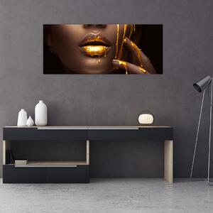 Tablou - Femeie cu buze aurii (120x50 cm)