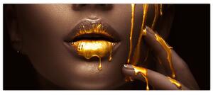 Tablou - Femeie cu buze aurii (120x50 cm)