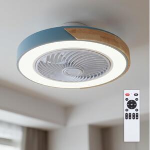 Brilagi - Lampă LED dimabilă cu ventilator, 38 W, 230 V, 50 cm, albastru/stejar + telecomandă