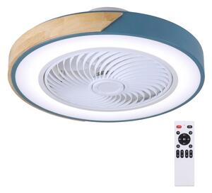 Brilagi - Lampă LED dimabilă cu ventilator, 38 W, 230 V, 50 cm, albastru/stejar + telecomandă